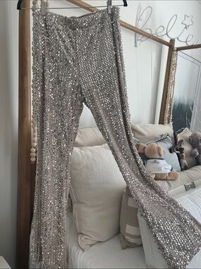 Sanctuary Silver Sequin Flare Pants